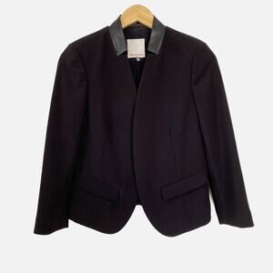 Rebecca Taylor Lamb Leather Trim Blazer Jacket Black Size 4